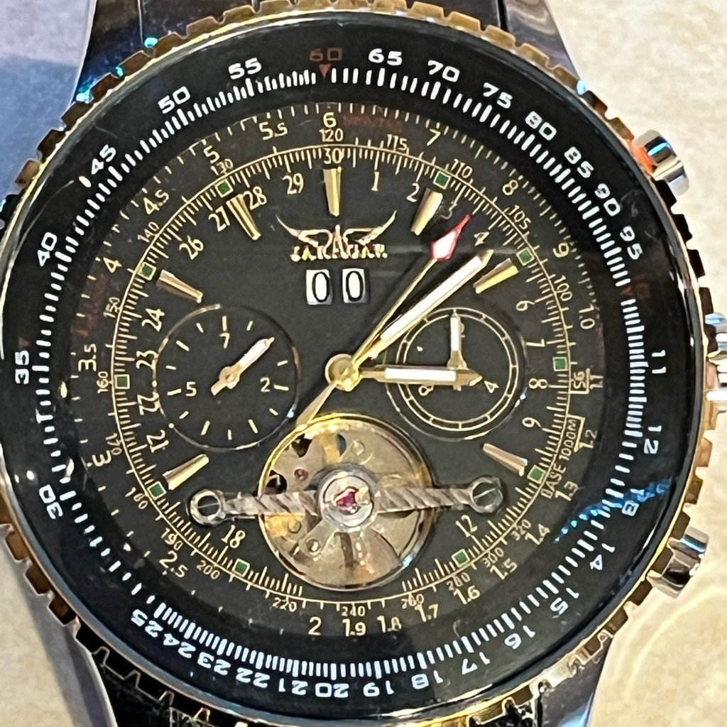 Black And Gold Mens Chronograph Automatic Watch